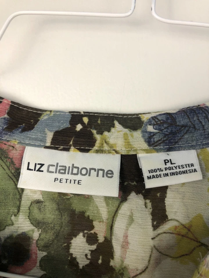 Liz Claiborne Sheer Floral Cap Sleeves Blouse Women's PL Feminine Office Work - Image 2 of 4