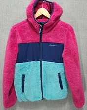 Eddie Bauer Youth Sherpa Fleece Hooded Jacket KIDS Size Large 14-16 Pink   B44