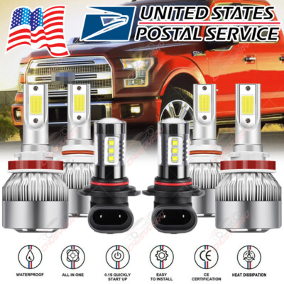 LED Headlight Bulbs + LED Fog Light Bulbs H11 9005 9145 For Ford F 150 2015-2019
