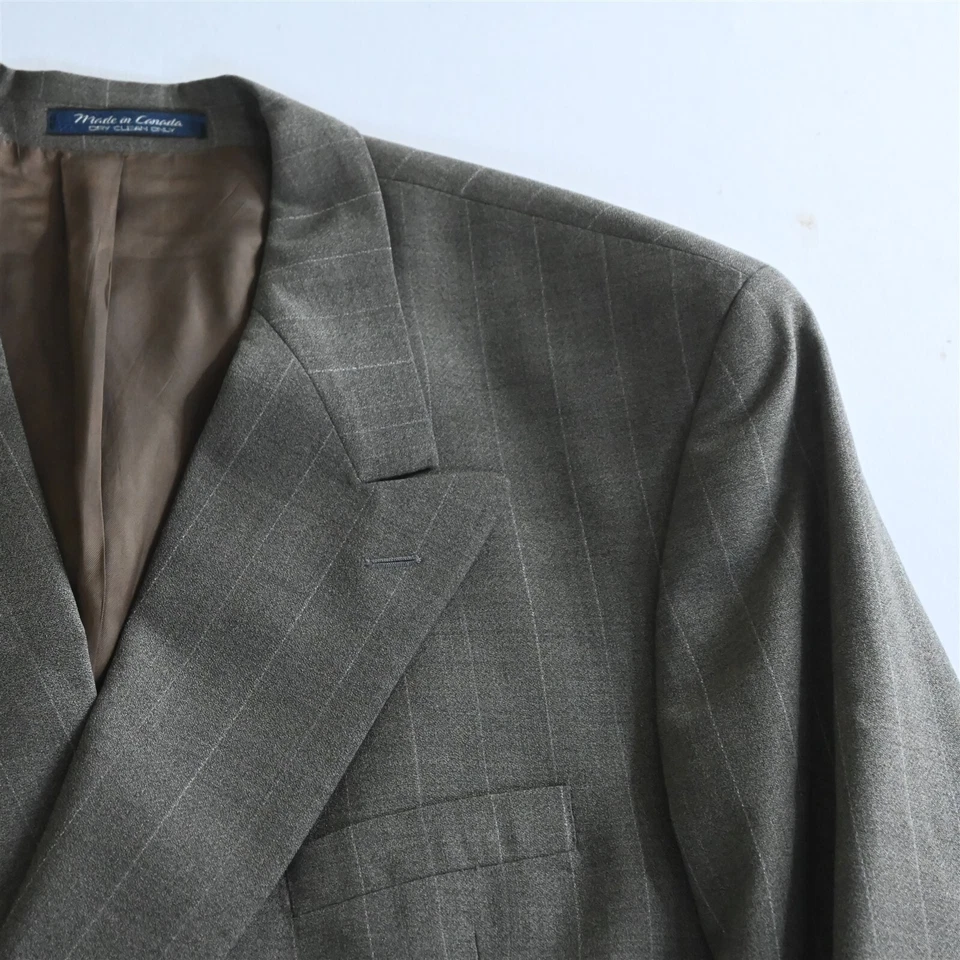 复古 Jean Paul Germain 48R 棕色条纹 100% 羊毛双排扣西装外套 — 第 2/4 张图片