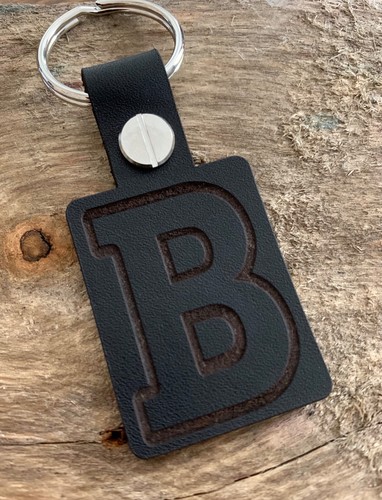 B Letter Initial Name Alphabet Leather Keyring Keychain Fob Gift Black - Picture 1 of 2