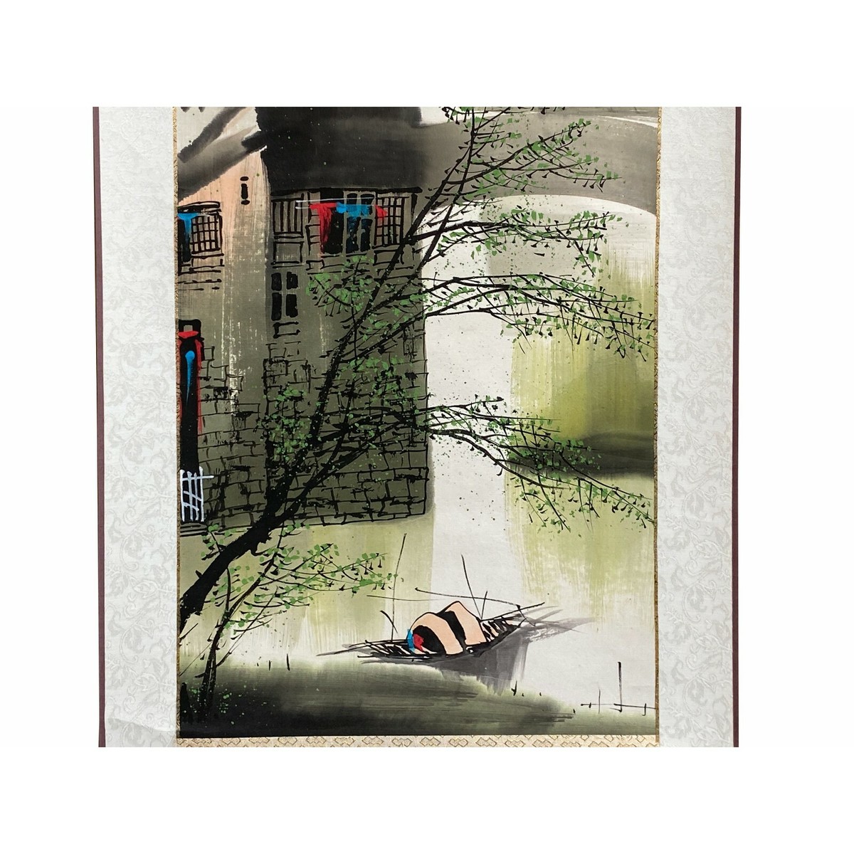 Chinese Color Ink Waterside Village Scroll Painting Wall Art ws2031S Chinese Color Ink Waterside Village Scroll Painting Wall Art ws2031S