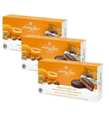 3x Anthon Berg Apricot in Cognac 8-Piece 220g | Dark Chocolate & Marzipan