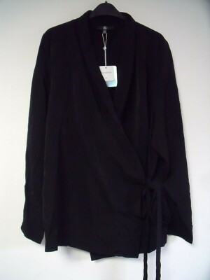 Missguided Plus Size Long Sleeve Wrap Blouse Black Size UK 24 DH191 DD 01