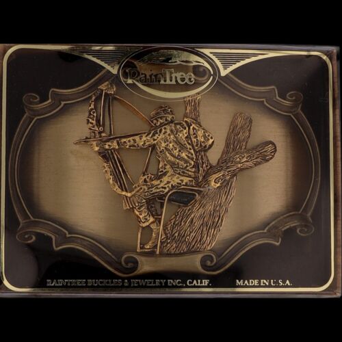 Deer Hunter Bow Archery Tree Stand Shot Arrow Bowhunting Nos Vintage Belt Buckle - Picture 2 of 7