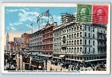 Philadelphia Pennsylvania Postcard Strawbridge Clothier Buildings Streetcar 1928