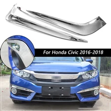 For Honda Civic 2016-2018 10th Chrome Front Fog Light Eyelid Strips Molding Trim