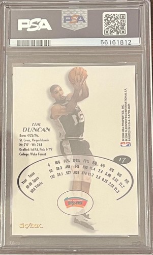1999 Skybox E - X Tim Duncan PSA 5 EX card #17 San Antonio Spurs NBA Wake Forest - Picture 2 of 2