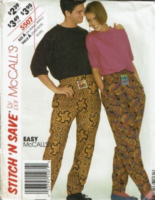 McCalls Sewing Pattern 5507 Pants Top Shirt Unisex Adult Size XS-S UNCUT