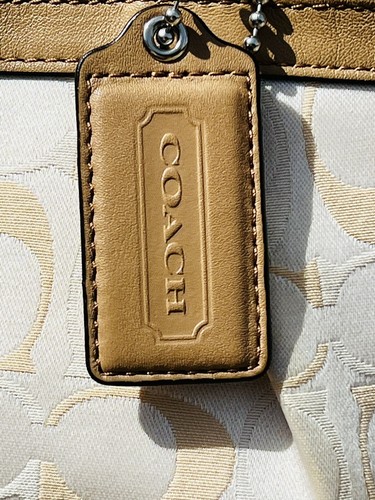 Coach Gallery East West F17676 Tragetasche aus cremefarbenem Satin signaturbraunem Leder - Bild 3 von 14