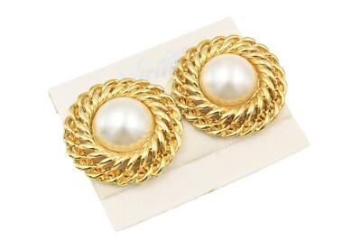 Verite Designer High End Faux Pearl Gold Plated Classic Clip On Earrings