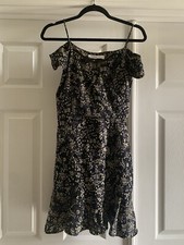 Zara Black & Cream Cold Shoulder Mini Dress Size S