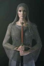 HANDMADE ROUND RIVETED CHAIN MAIL SHIRT MEDIEVAL CHAINMAIL W/ COIF WEARABLE
