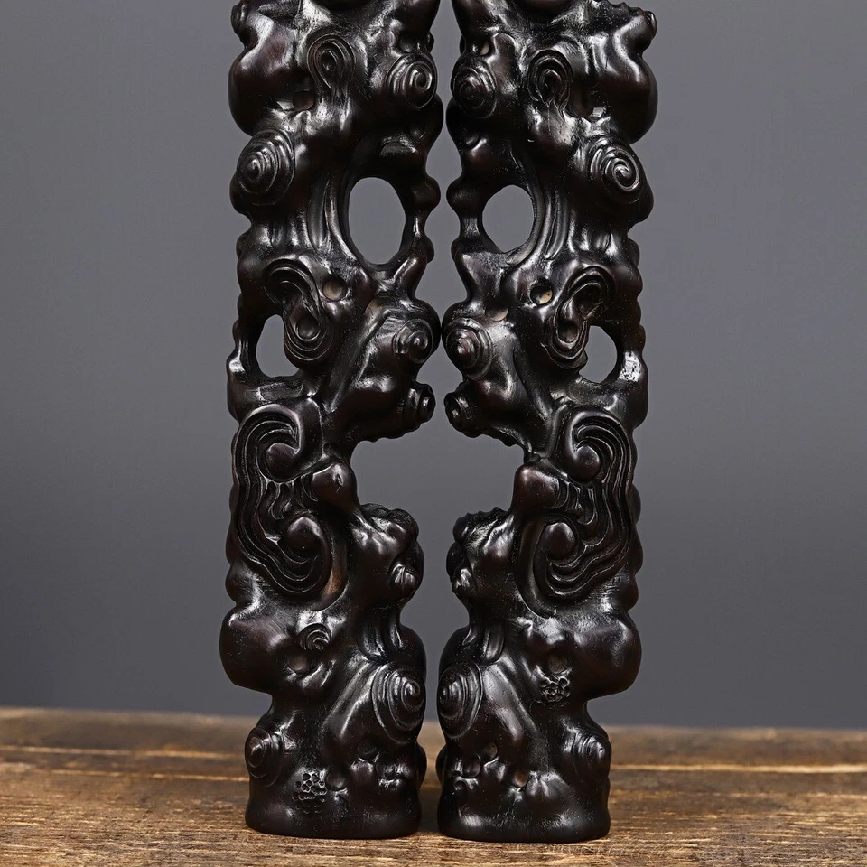 Antigua estatua china antigua tallada en madera de ébano peso papel pisapapeles Foto 3 de 4