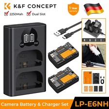 K&F CONCEPT LP-E6NH 2x 2250mAh Akku Ladegerät Set für Canon EOS 90D/80D/70D/5D