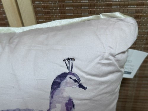 NEXT Mauve Cotton Sateen Printed Embroidered Beaded Peacock Cushion - Picture 12 of 18