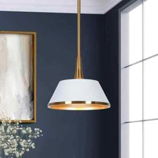 LNC Modern 1-Light Brass Gold and White Pendant Light w Bell Shade White Pendant