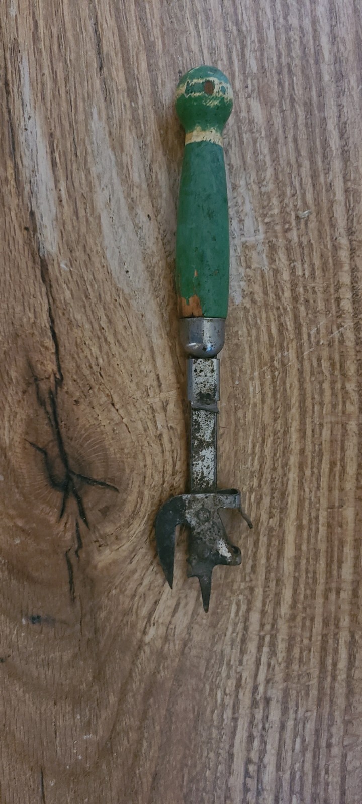 vintage CAN OPENER Collection -- A & J green wood handle - CAN OPENER-image