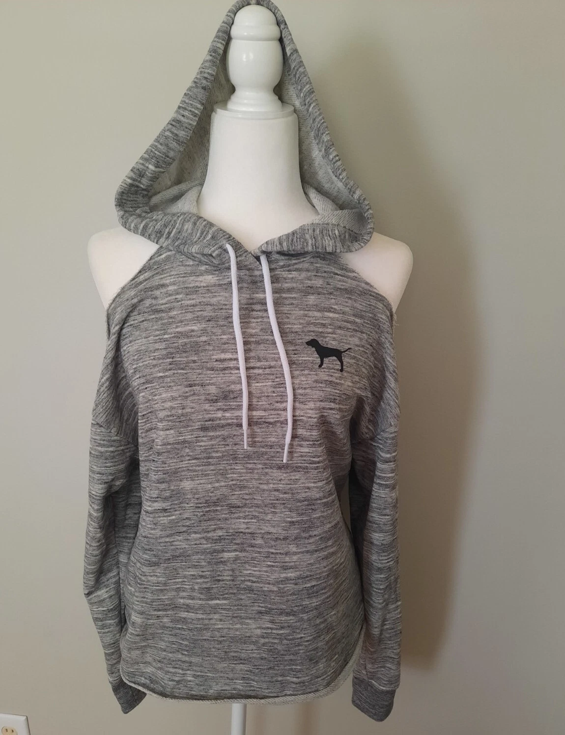 Pink Victoria's Secret Cold Shoulder Hoodie Sweatshirt Gray Marl Small