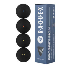 Squash Balls Mixed Box of 4 Double Yellow, Intro Junior Progress Dot, Blue, Red