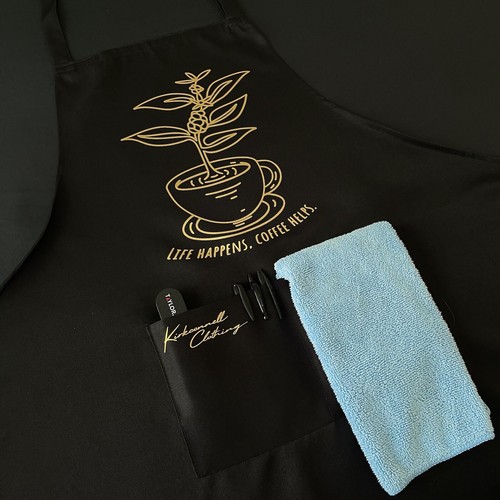 Coffee Art Barista Apron Black Cute Handmade Kitchen Bib Adjustable With Pockets - Picture 3 of 7