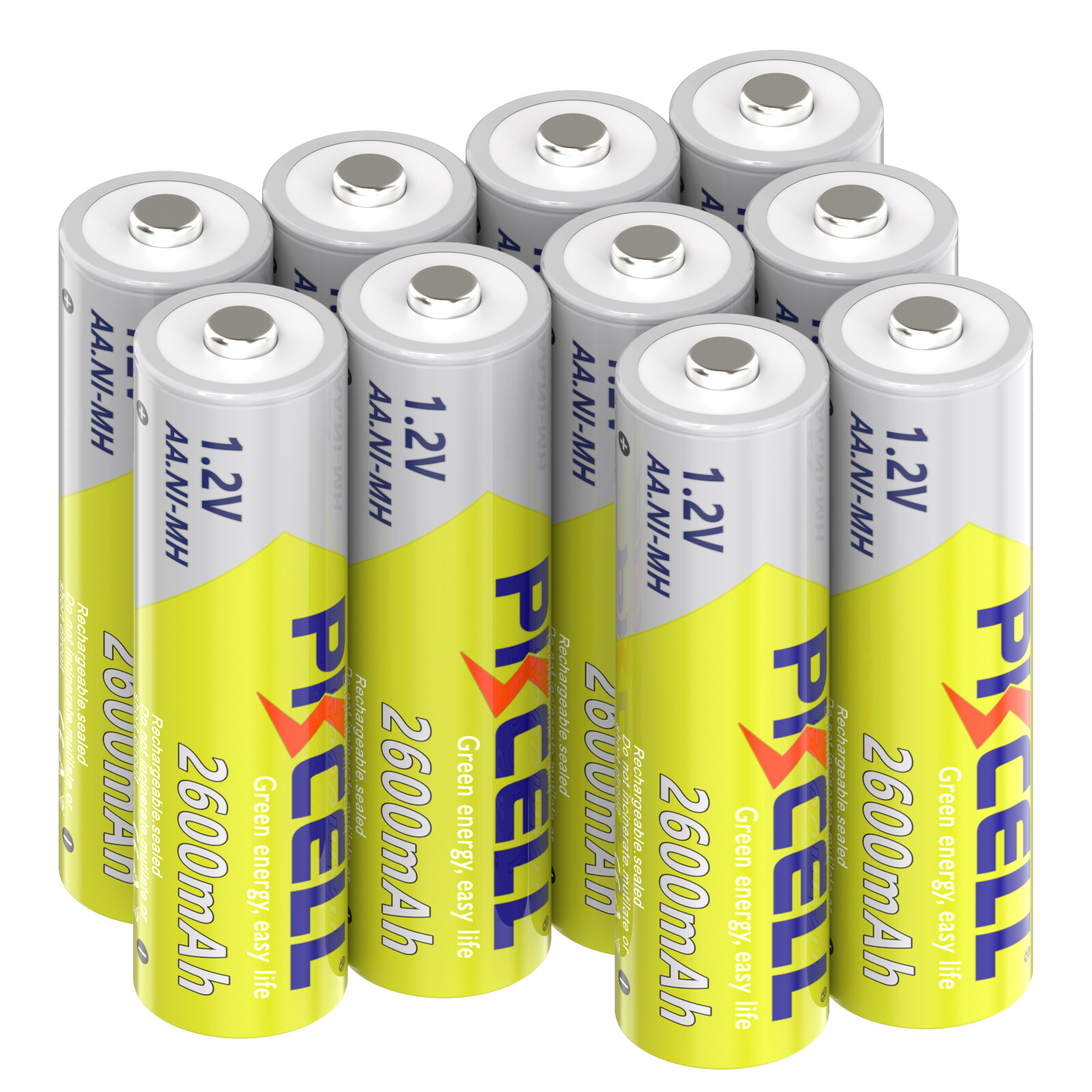 10x AA Rechargeable Batteries High Capacity NiMH 2600mAh 1.2v for Solar Lights-image