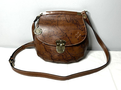 Patricia Nash Leather Veneto Riot Rust Map Crossbody Saddle Bag 