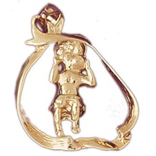3D Baby Girl Charm Pendant 14k Gold