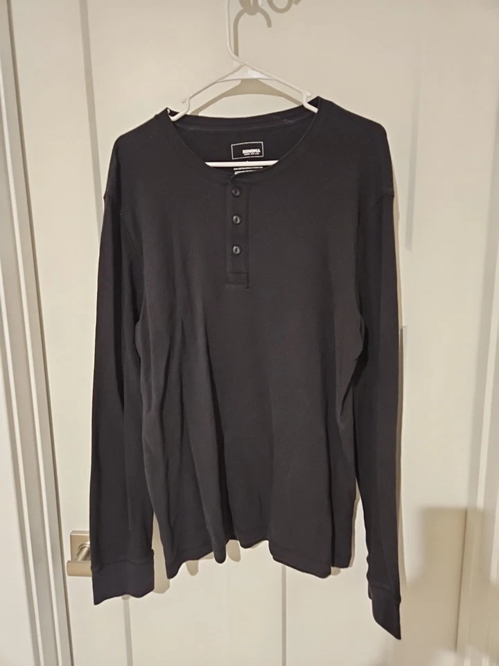 Sudadera Henley Para Hombre Negra Sonoma Waffle Manga Larga Talla L Foto 2 de 4