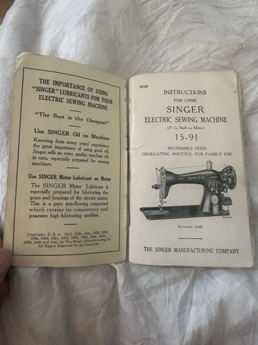 Singer 15-91 Console Scrivania Macchina da Cucire Manuale Proprietario Libretto Istruzioni - Foto 3 di 6