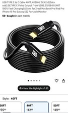 USB TYPE C to C Cable 40FT, 4K60HZ GEN2x2 Data usb2.0 ,TYPE C Video Output...