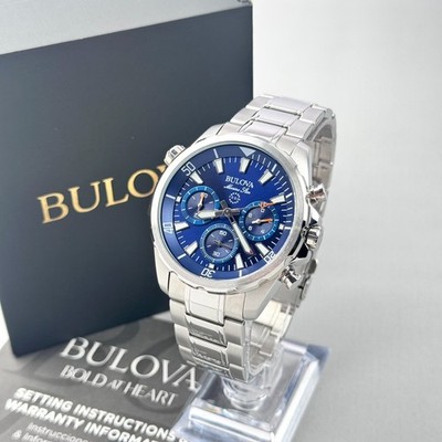 Bulova Men's Marine Star 43MM Blue Dial Chronograph Quartz Watch 96B256