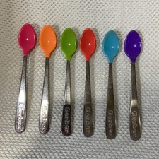 80s Gerber Stainless Steel Baby Spoon Soft Bite Rubber Tip 6 multicolored Spoons
