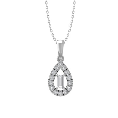 0,25 kt im Labor gezüchteter Diamant 14 K Weißgold Halo Halskette 18 Zoll Silber Kabel Kette