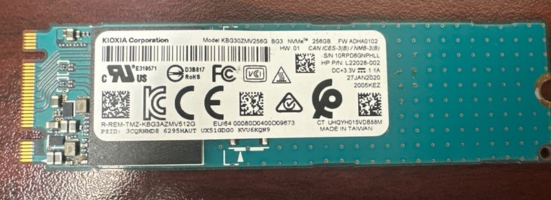 256GB M.2 2280 NVMe SSD Toshiba BG3 KBG30ZMV256G HP OEM