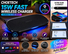 Choetech 15W Fast Wireless Charger Pad T535-S Qi Charging Pad Black - Boxed