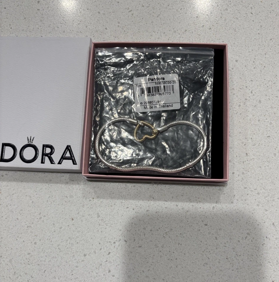 Pandora Momentos Corazón Cierre Serpiente Cadena Pulsera Plata de Ley, Foto 3 de 4