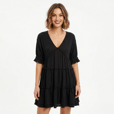 Free People Women’s Tiered Linen‑Blend Mini Dress – XS