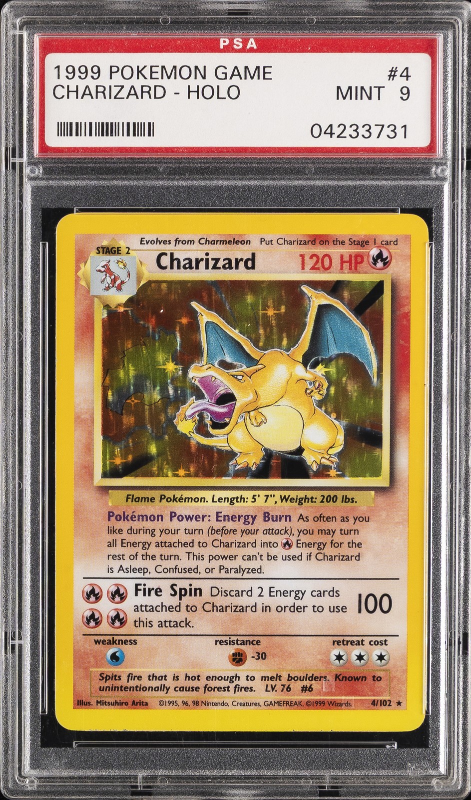 1999 POKEMON BASE SET UNLIMITED #4 CHARIZARD-HOLO PSA 9
