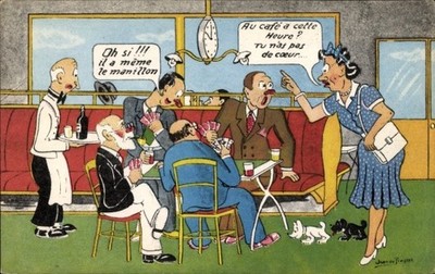 Künstler Ak Männer im Cafe beim Kartenspiel, Tu nas pas de coeur,... - 4959924