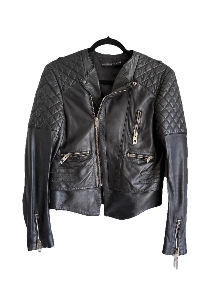 Chaqueta de cuero acolchada Balenciaga para mujer - Talla 40 - 2012 - Pieza de archivo rara Foto 3 de 4