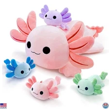 Adorable Axolotl Plush Toy Set - Cuddly Mommy & 4 Baby Stuffed Animals Gift