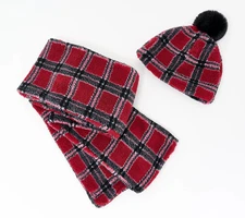 Sprigs Plaid Sherpa Beanie and Scarf Set Red Plaid Brand New With Tags