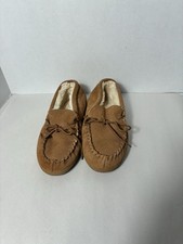LAM Moccasin Suede Brown Slippers Faux Fur Lining Indoor / Outdoor Men's Size 10