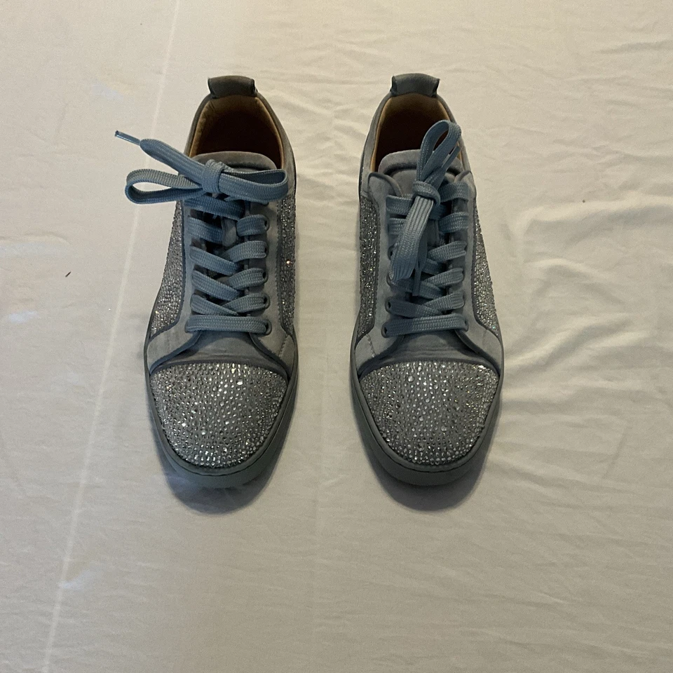 Christian Louboutin Louis Junior Strass Rhinestone Suede Low-Top Sneakers 41 - Image 3 of 4