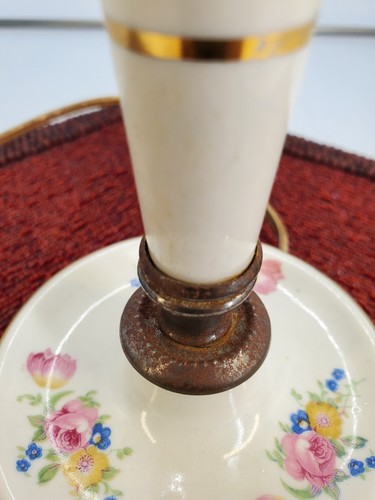Vintage Porcelain Boudoir Candlestick Lamp Wildflowers 11" - Picture 9 of 13