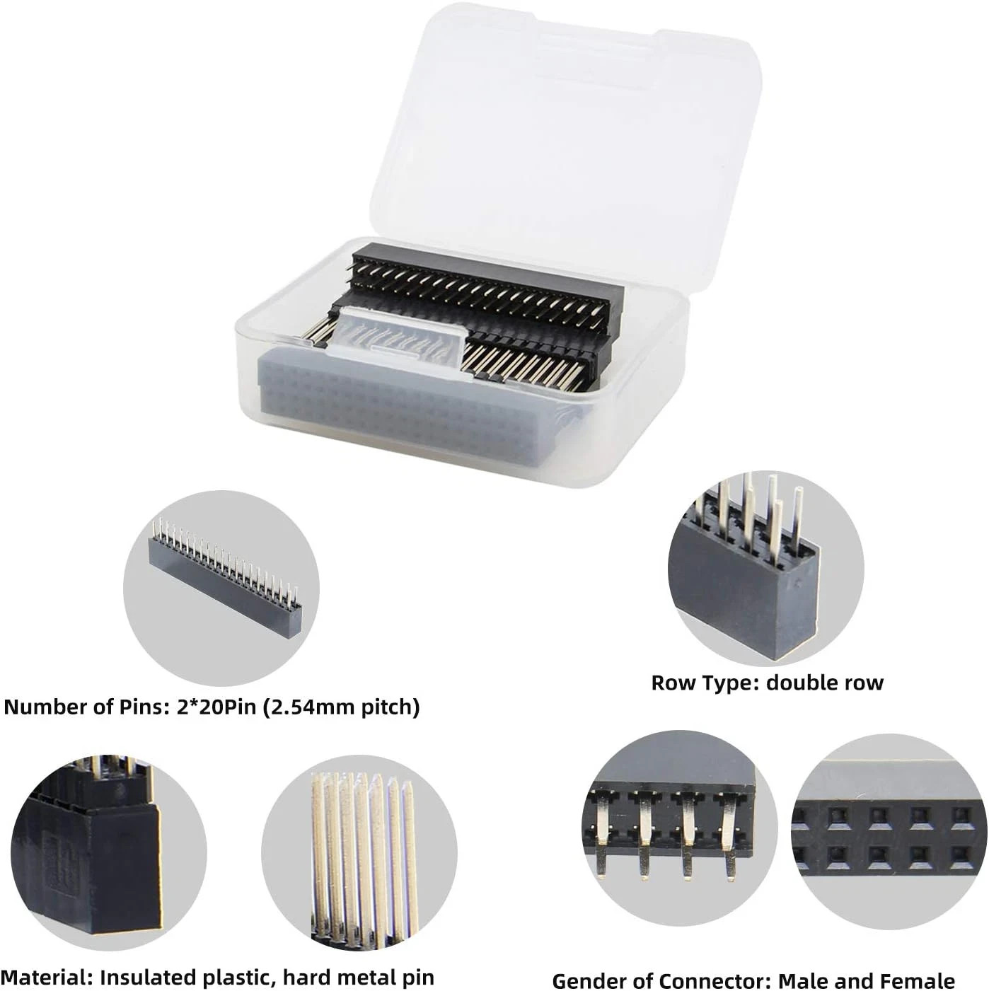Grey Rasberry 40 Pin Stacking Female Header Kit for Raspberry Pi GPIO Extensions ...
