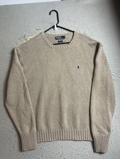 Vintage 90s Polo Ralph Lauren Knit Sweater 100 Cotton Knit Beige Tan Men's XL