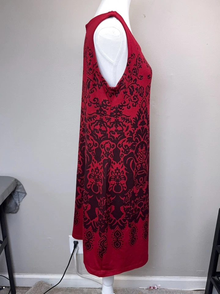 Vestido midi Tom Tailor rojo cereza estampado damasco XL caprichoso vampiro romántico Foto 2 de 4