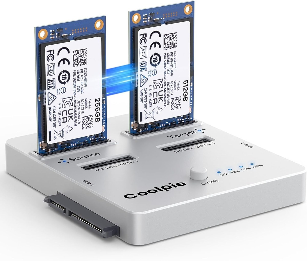 NVME/SATA 3-in-1 SSD Cloner, Coolpie CR311 Offline Clone M.2